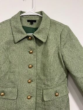 Semantiks Green Tweed Button-Front Jacket with Gold Buttons